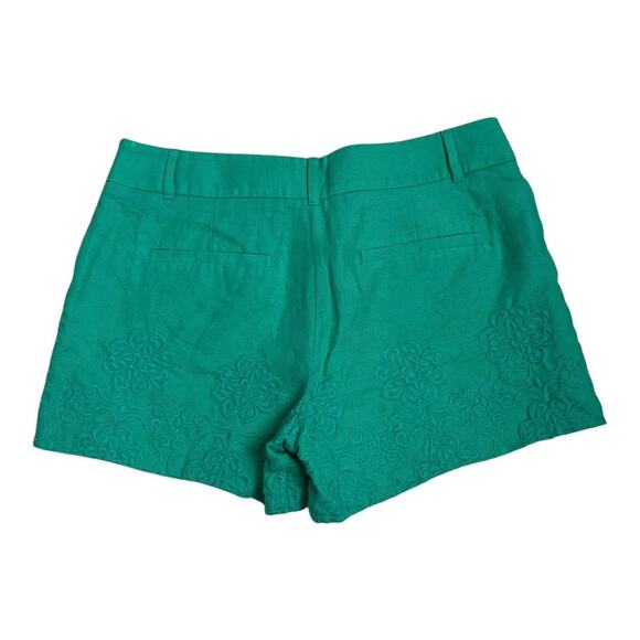 LOFT Womens Shorts Green Linen 2 Embroidered Preppy Twee Summer - Picture 5 of 5